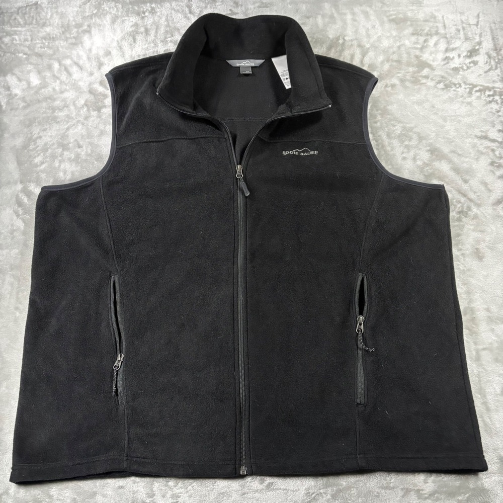 Eddie Bauer Mens 2XL Black Fleece Vest Full Zip Mock Neck Outdoor Layer